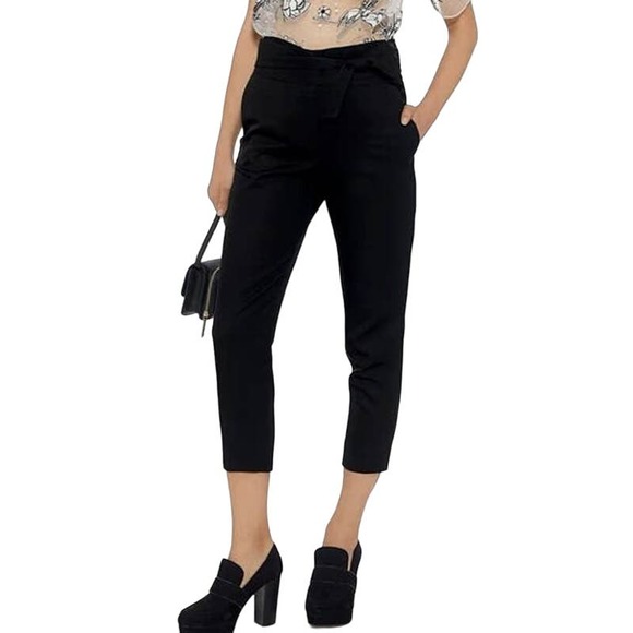 IRO Sheava High Rise Wrap Cropped Paperbag Pants Black Women's Size FR 40 / US 8